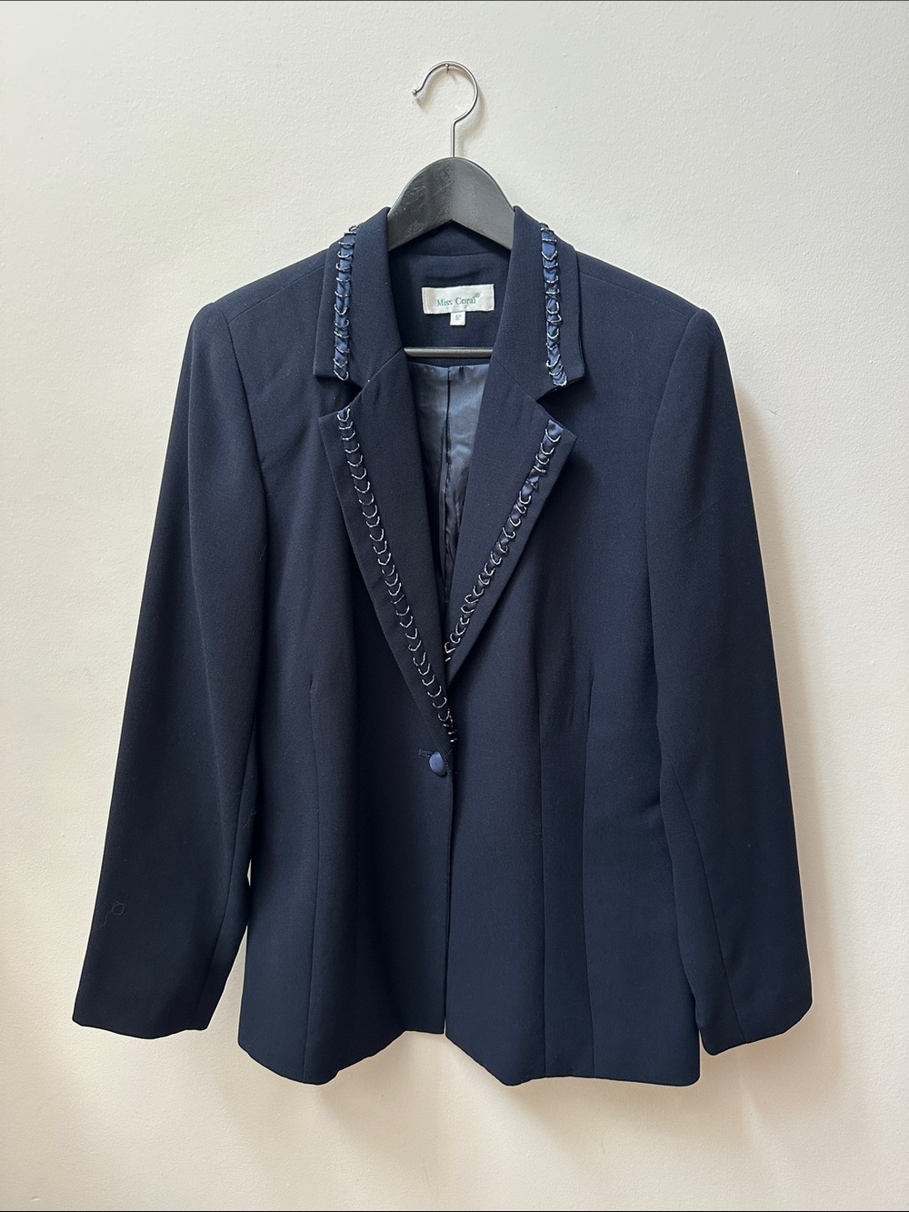 Navy Beaded-Trim Single-Button Blazer - Picture 2 of 7